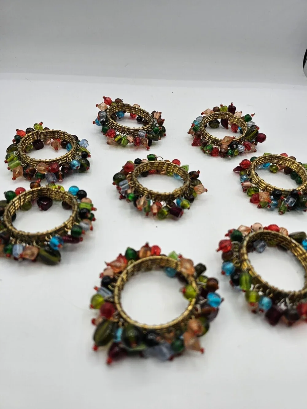 Multicolor Beaded Napkin Rings 8ct VTG Eclectic Bohemian Vibe Handmade